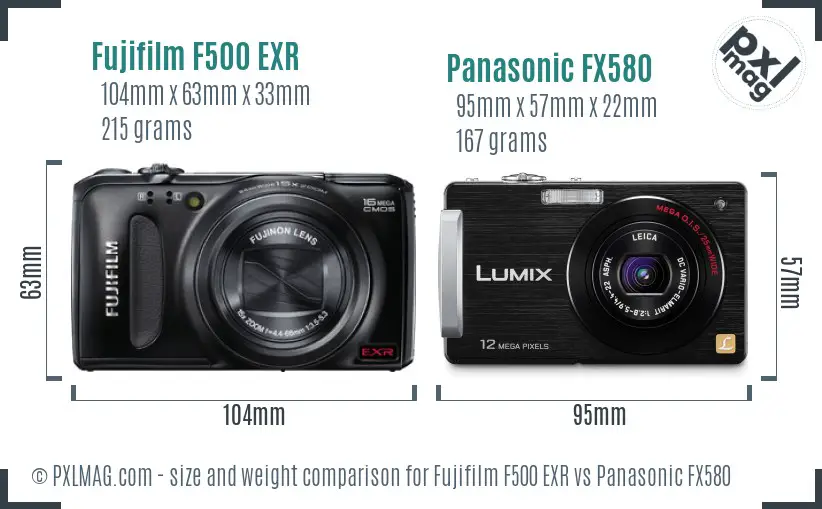 Fujifilm F500 EXR vs Panasonic FX580 size comparison