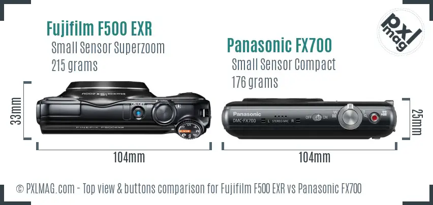 Fujifilm F500 EXR vs Panasonic FX700 top view buttons comparison Fujifilm F500 EXR vs Panasonic FX700 top view buttons comparison