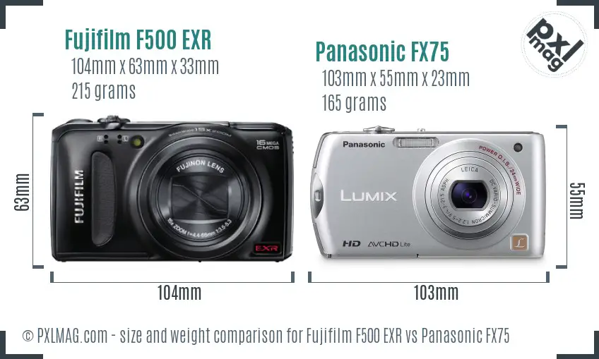 Fujifilm F500 EXR vs Panasonic FX75 size comparison Fujifilm F500 EXR vs Panasonic FX75 size comparison