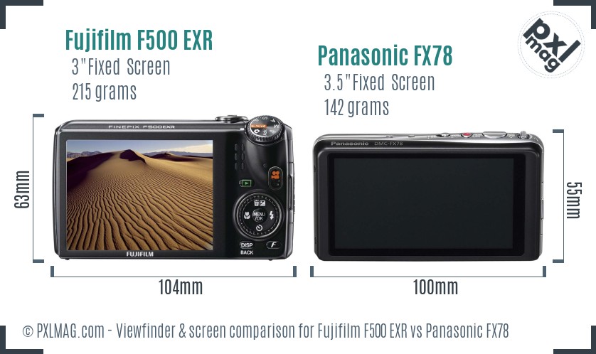 Fujifilm F500 EXR vs Panasonic FX78 Screen and Viewfinder comparison