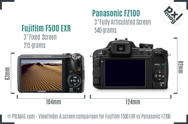 Fujifilm F500 EXR vs Panasonic FZ100 Screen and Viewfinder comparison