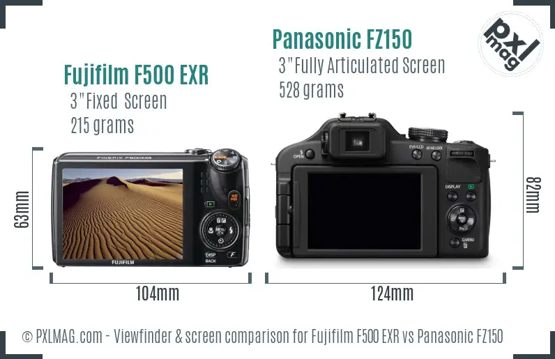 Fujifilm F500 EXR vs Panasonic FZ150 Screen and Viewfinder comparison