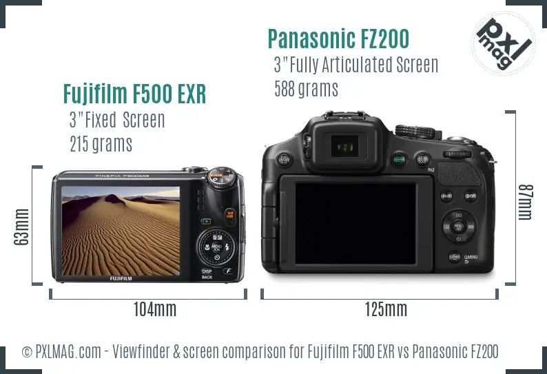 Fujifilm F500 EXR vs Panasonic FZ200 Screen and Viewfinder comparison