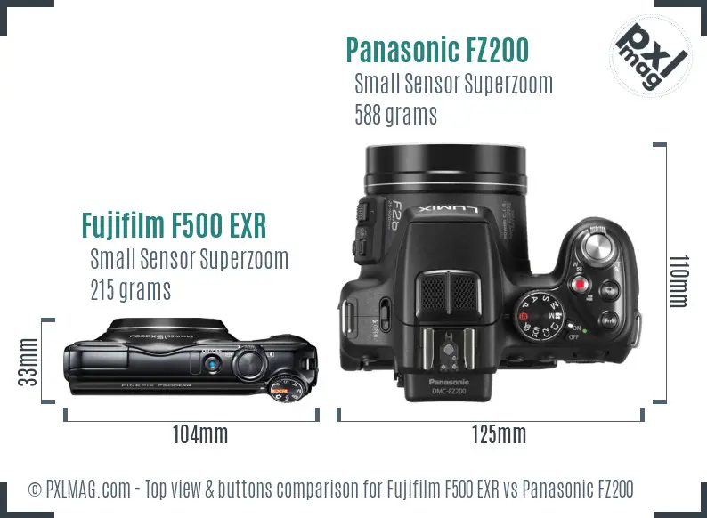 Fujifilm F500 EXR vs Panasonic FZ200 top view buttons comparison