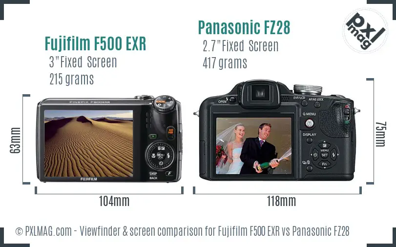 Fujifilm F500 EXR vs Panasonic FZ28 Screen and Viewfinder comparison