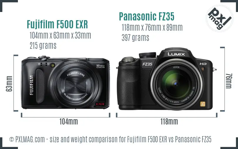 Fujifilm F500 EXR vs Panasonic FZ35 size comparison