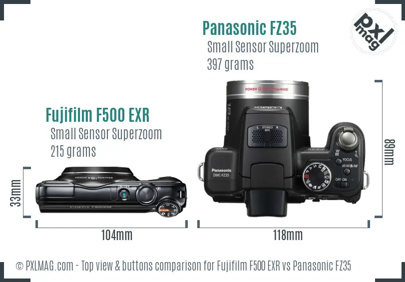 Fujifilm F500 EXR vs Panasonic FZ35 top view buttons comparison