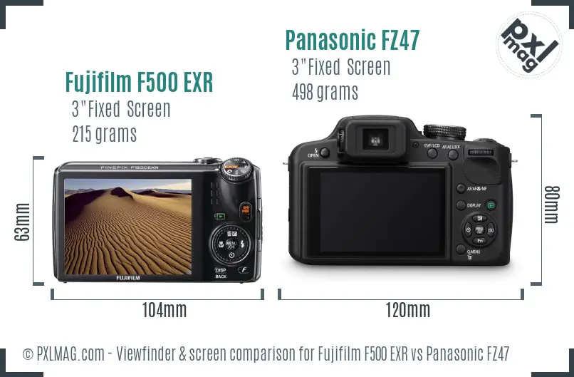 Fujifilm F500 EXR vs Panasonic FZ47 Screen and Viewfinder comparison