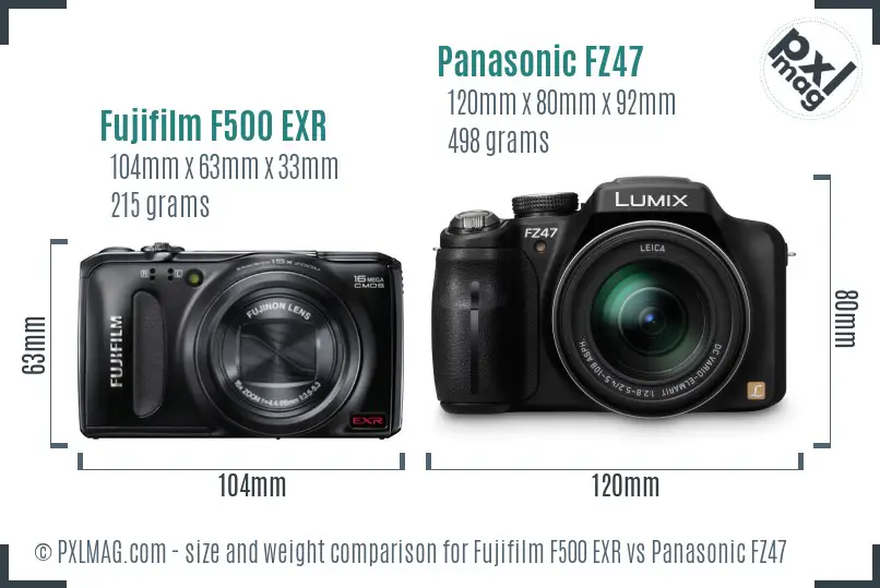Fujifilm F500 EXR vs Panasonic FZ47 size comparison