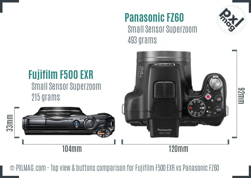 Fujifilm F500 EXR vs Panasonic FZ60 top view buttons comparison