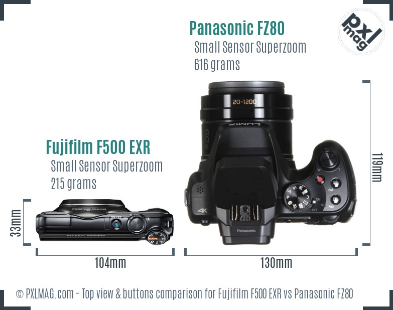 Fujifilm F500 EXR vs Panasonic FZ80 top view buttons comparison
