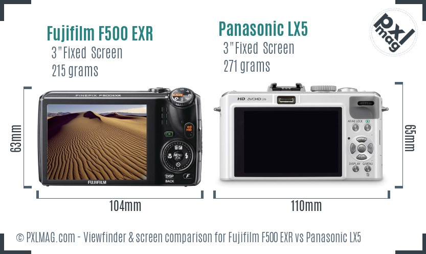 Fujifilm F500 EXR vs Panasonic LX5 Screen and Viewfinder comparison