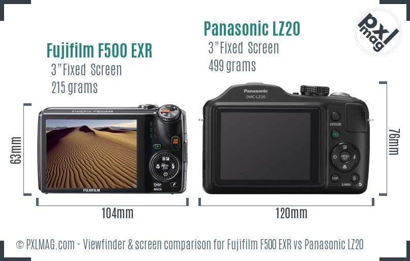 Fujifilm F500 EXR vs Panasonic LZ20 Screen and Viewfinder comparison