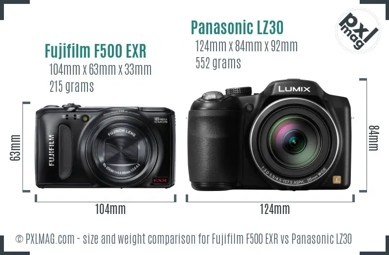 Fujifilm F500 EXR vs Panasonic LZ30 size comparison