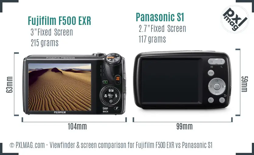 Fujifilm F500 EXR vs Panasonic S1 Screen and Viewfinder comparison