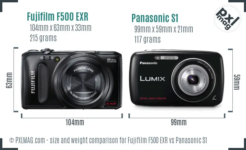 Fujifilm F500 EXR vs Panasonic S1 size comparison