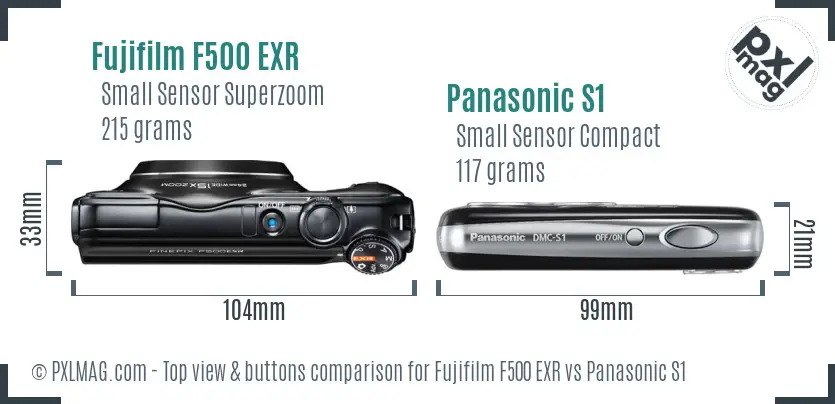 Fujifilm F500 EXR vs Panasonic S1 top view buttons comparison