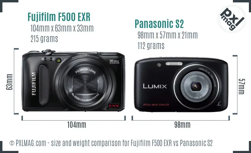Fujifilm F500 EXR vs Panasonic S2 size comparison