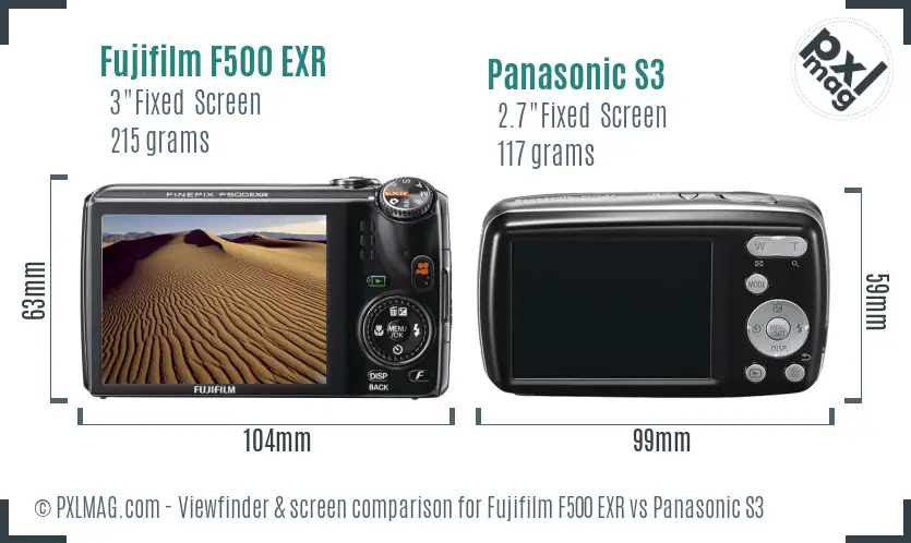 Fujifilm F500 EXR vs Panasonic S3 Screen and Viewfinder comparison