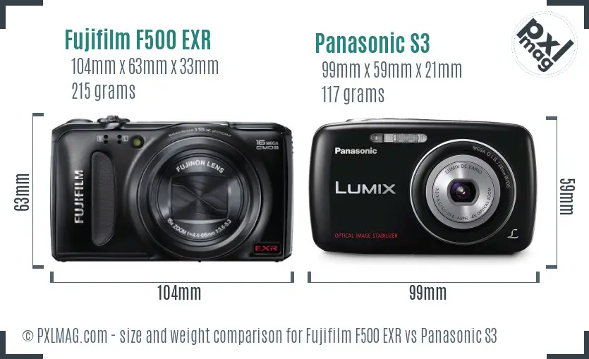 Fujifilm F500 EXR vs Panasonic S3 size comparison