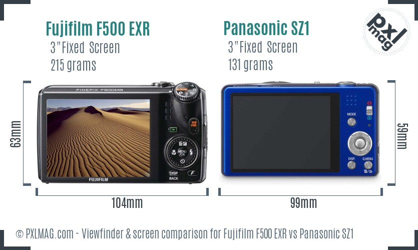 Fujifilm F500 EXR vs Panasonic SZ1 Screen and Viewfinder comparison