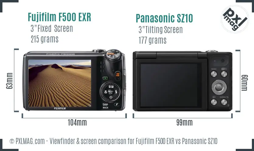 Fujifilm F500 EXR vs Panasonic SZ10 Screen and Viewfinder comparison