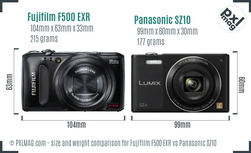 Fujifilm F500 EXR vs Panasonic SZ10 size comparison