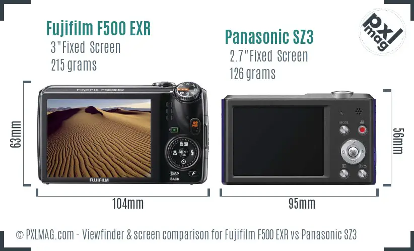 Fujifilm F500 EXR vs Panasonic SZ3 Screen and Viewfinder comparison