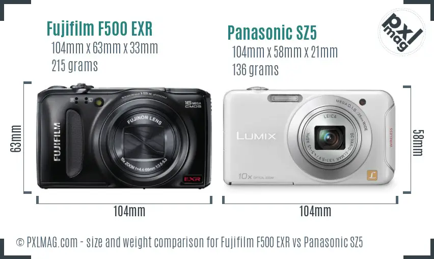 Fujifilm F500 EXR vs Panasonic SZ5 size comparison Fujifilm F500 EXR vs Panasonic SZ5 size comparison