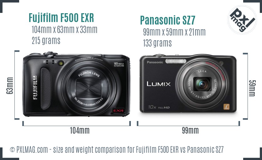 Fujifilm F500 EXR vs Panasonic SZ7 size comparison Fujifilm F500 EXR vs Panasonic SZ7 size comparison