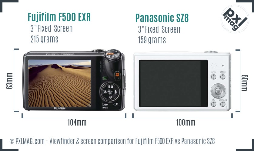 Fujifilm F500 EXR vs Panasonic SZ8 Screen and Viewfinder comparison