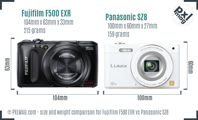 Fujifilm F500 EXR vs Panasonic SZ8 size comparison Fujifilm F500 EXR vs Panasonic SZ8 size comparison
