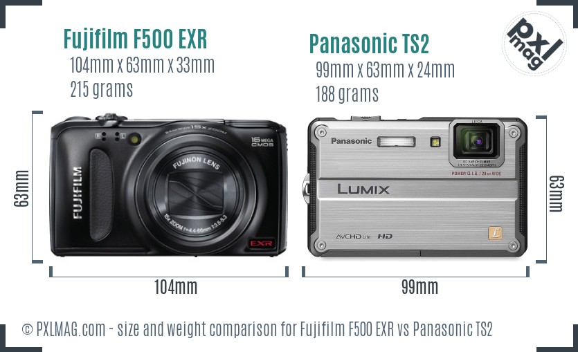 Fujifilm F500 EXR vs Panasonic TS2 size comparison