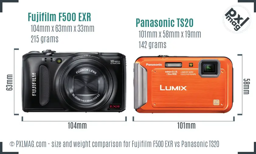 Fujifilm F500 EXR vs Panasonic TS20 size comparison Fujifilm F500 EXR vs Panasonic TS20 size comparison