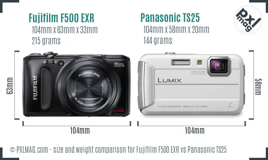 Fujifilm F500 EXR vs Panasonic TS25 size comparison Fujifilm F500 EXR vs Panasonic TS25 size comparison