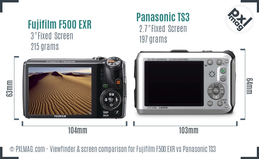 Fujifilm F500 EXR vs Panasonic TS3 Screen and Viewfinder comparison