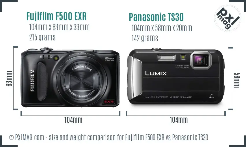 Fujifilm F500 EXR vs Panasonic TS30 size comparison