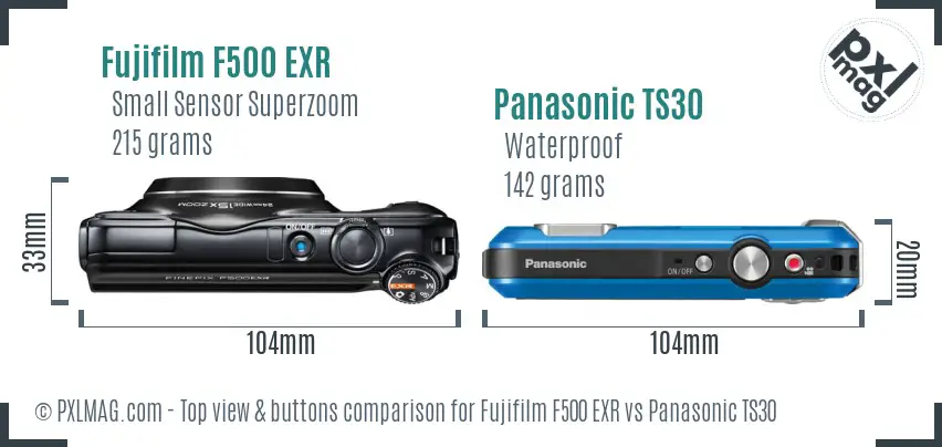 Fujifilm F500 EXR vs Panasonic TS30 top view buttons comparison