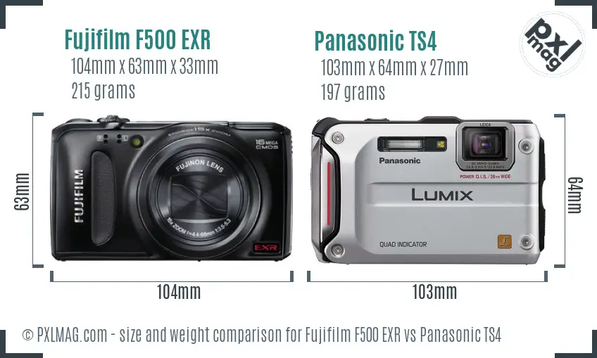 Fujifilm F500 EXR vs Panasonic TS4 size comparison