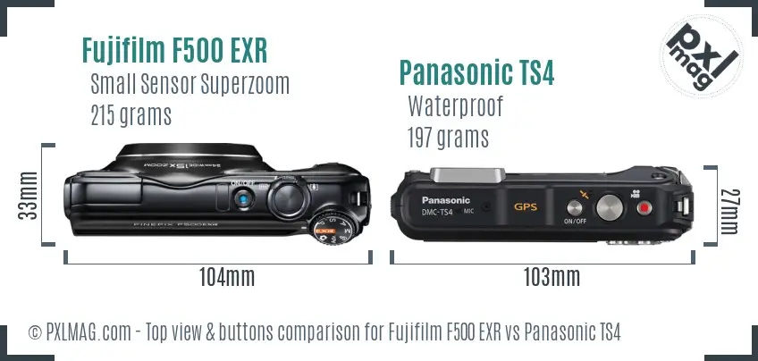 Fujifilm F500 EXR vs Panasonic TS4 top view buttons comparison
