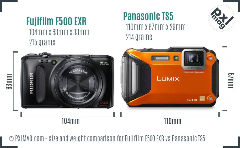 Fujifilm F500 EXR vs Panasonic TS5 size comparison Fujifilm F500 EXR vs Panasonic TS5 size comparison