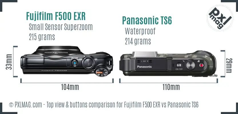 Fujifilm F500 EXR vs Panasonic TS6 top view buttons comparison