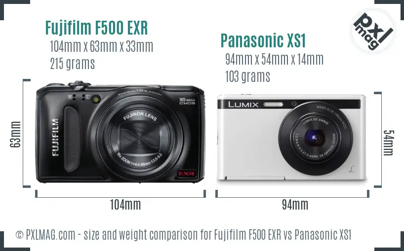 Fujifilm F500 EXR vs Panasonic XS1 size comparison