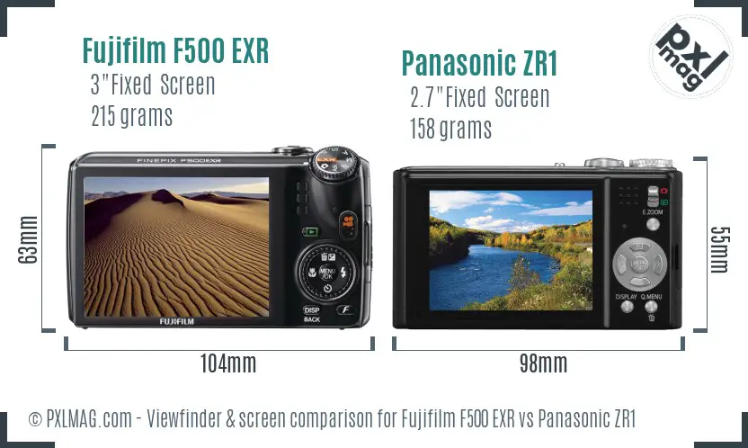 Fujifilm F500 EXR vs Panasonic ZR1 Screen and Viewfinder comparison