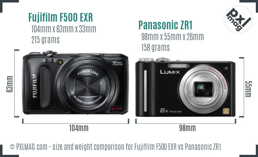 Fujifilm F500 EXR vs Panasonic ZR1 size comparison