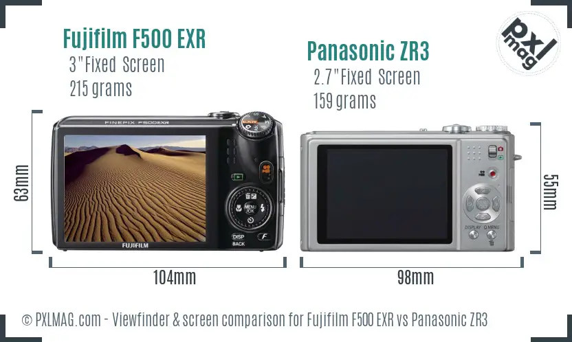 Fujifilm F500 EXR vs Panasonic ZR3 Screen and Viewfinder comparison