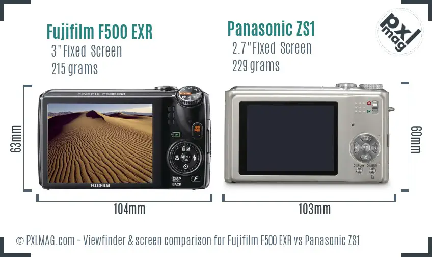 Fujifilm F500 EXR vs Panasonic ZS1 Screen and Viewfinder comparison