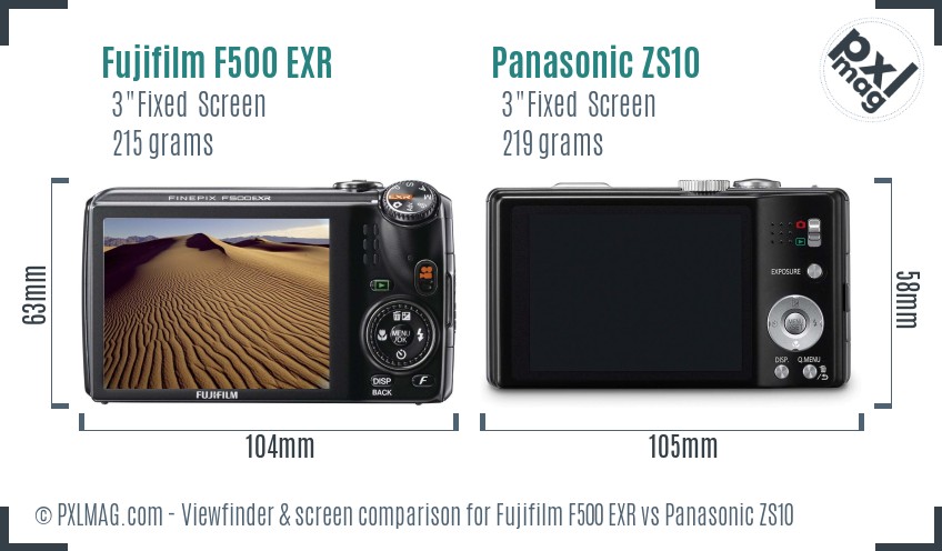 Fujifilm F500 EXR vs Panasonic ZS10 Screen and Viewfinder comparison