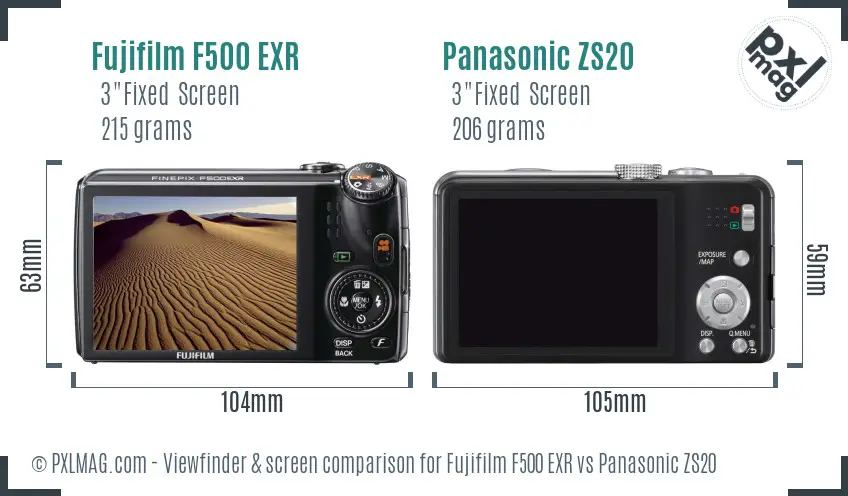 Fujifilm F500 EXR vs Panasonic ZS20 Screen and Viewfinder comparison