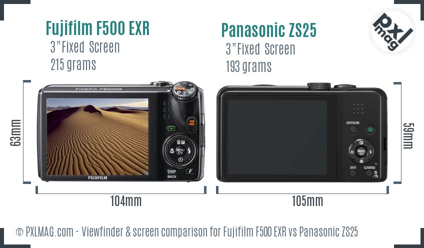 Fujifilm F500 EXR vs Panasonic ZS25 Screen and Viewfinder comparison